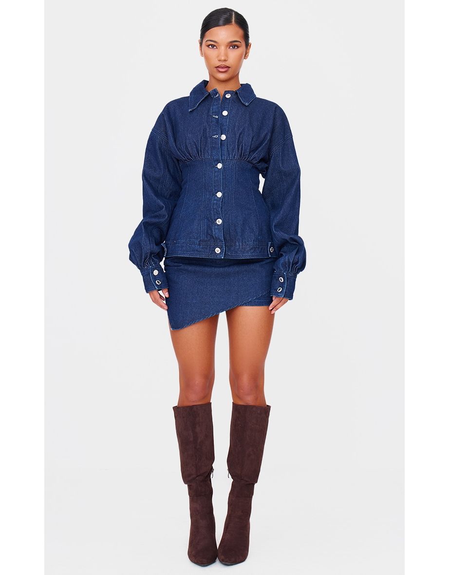 Indigo Asymmetric Layered Panel Denim Mini Skirt