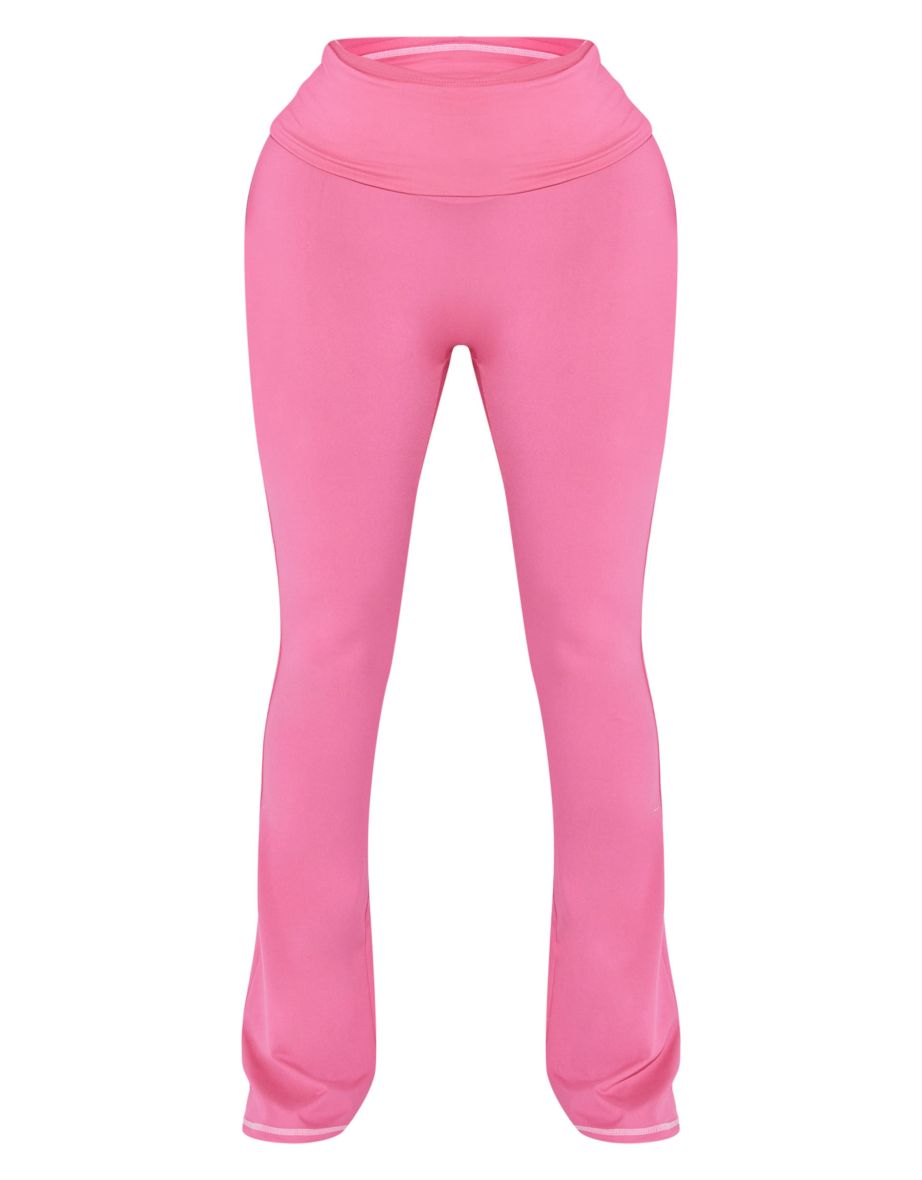 Shape Hot Pink Sculpted Contrast Stitch Foldover Waist Flare Trousers - 4