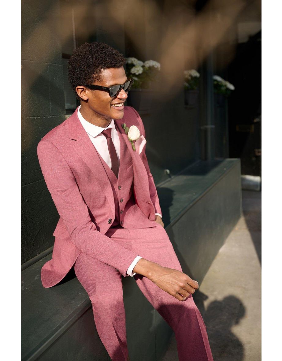 Skinny Fit Burgundy Sharkskin Suit Jacket