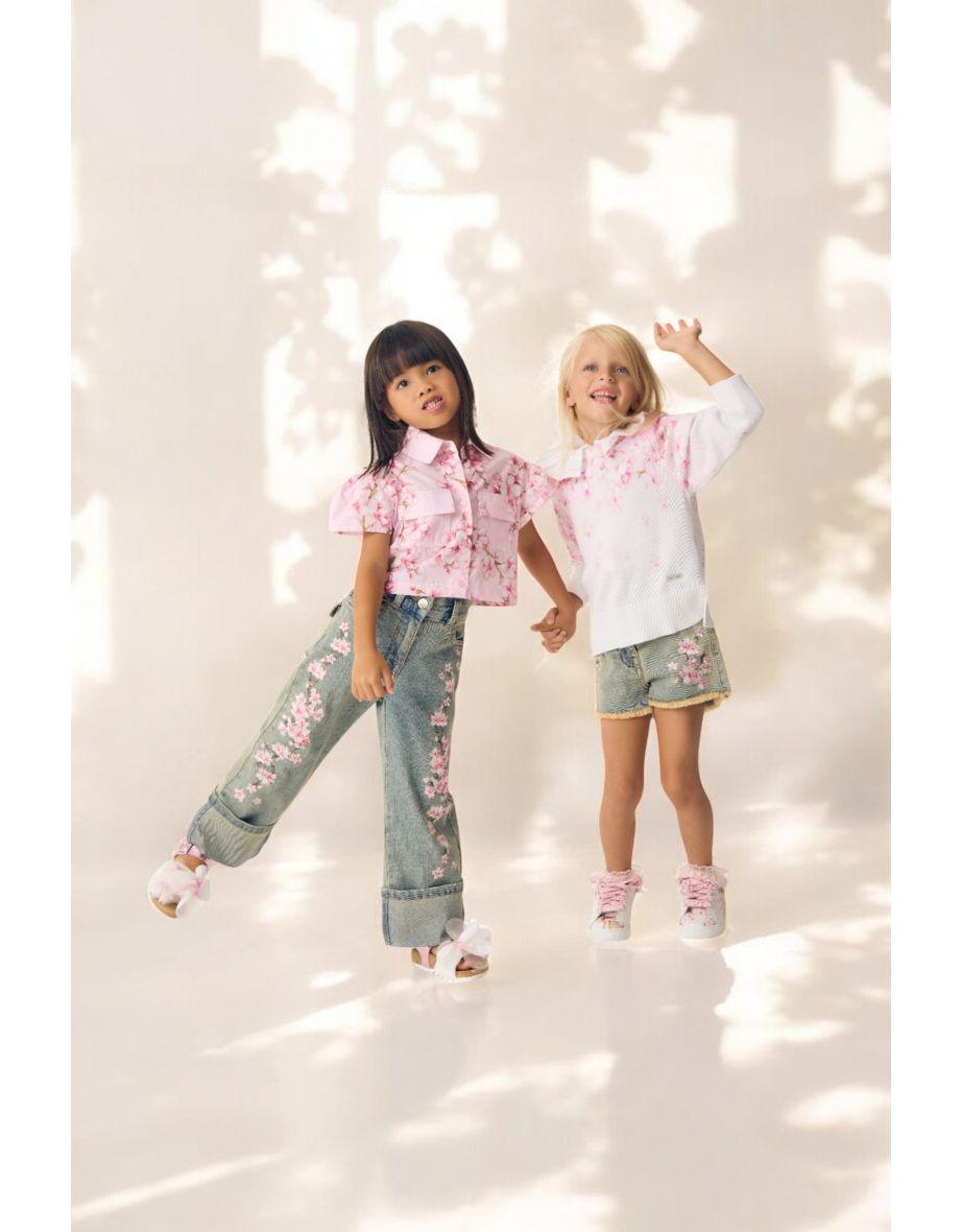 Girls Peach Blossom Denim Shorts in Blue