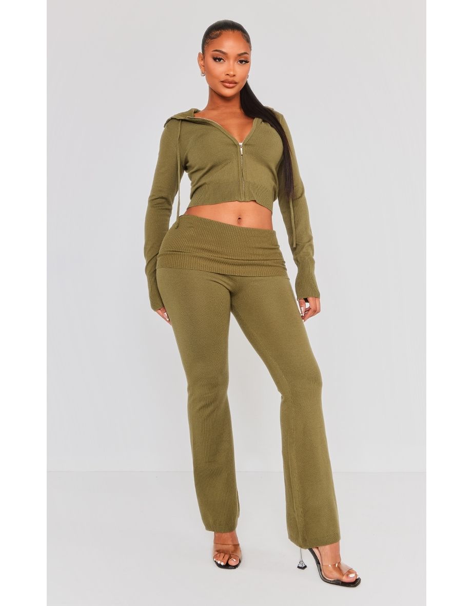Shape Khaki Knit High Waist Foldover Waist Leggings
