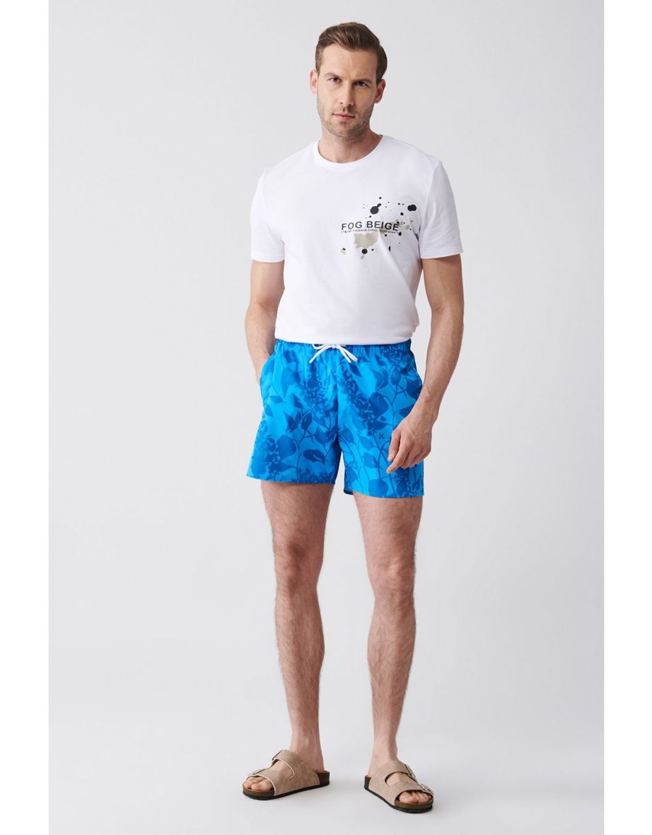 Men's Green-Blue Quick Dry Printed Standard Size Swimwear Marine Shorts