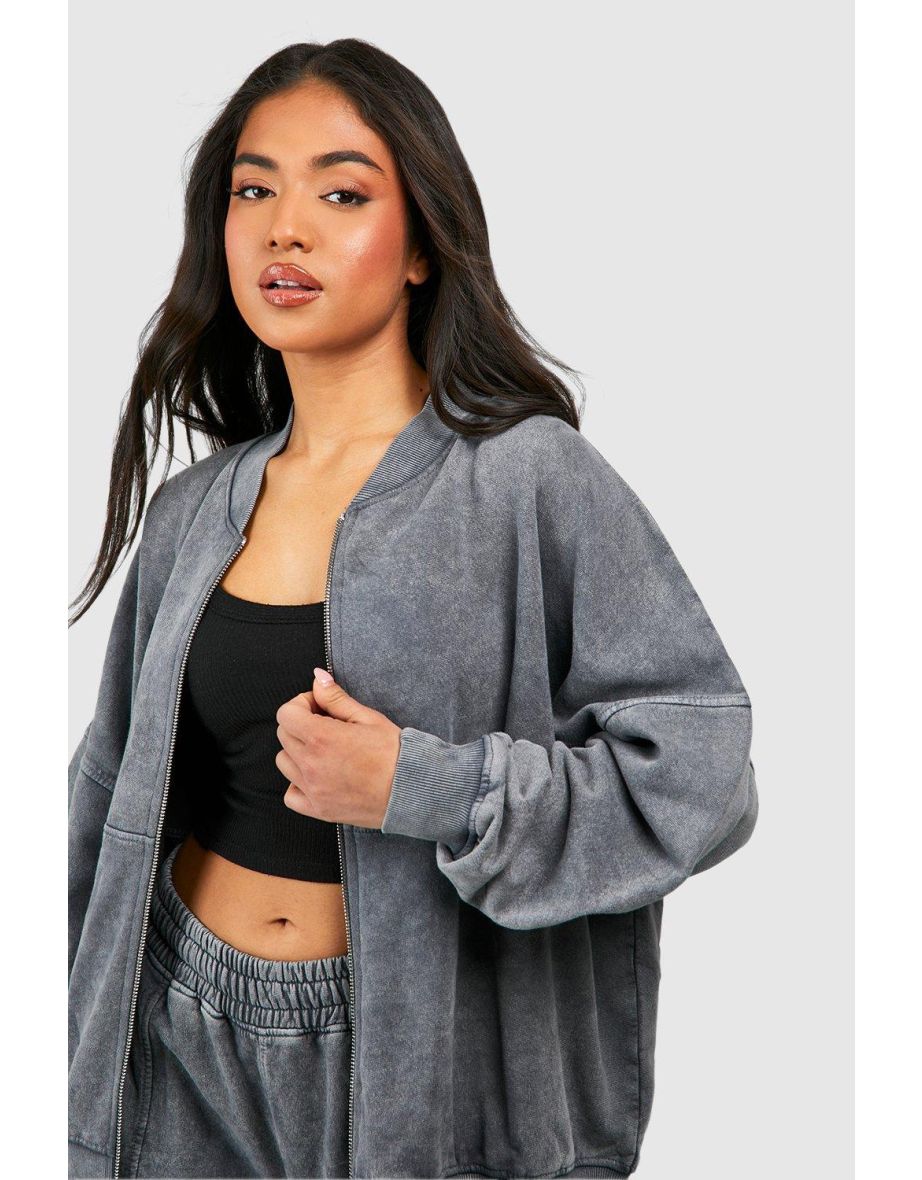 Petite Washed Zip Through Bomber Straight Leg Tracksuit - 3