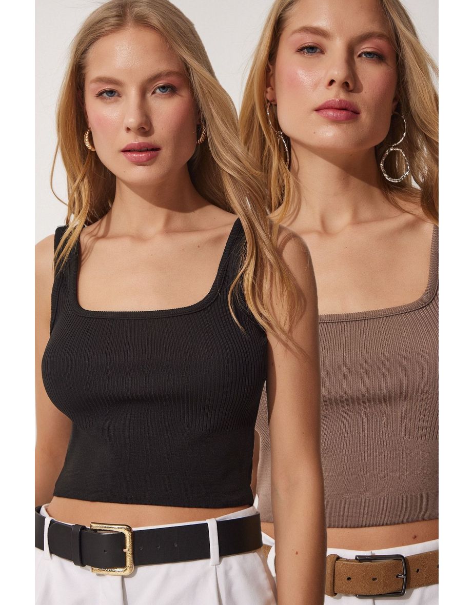 2-pieces Halter Summer Knitwear Crop Blouse
