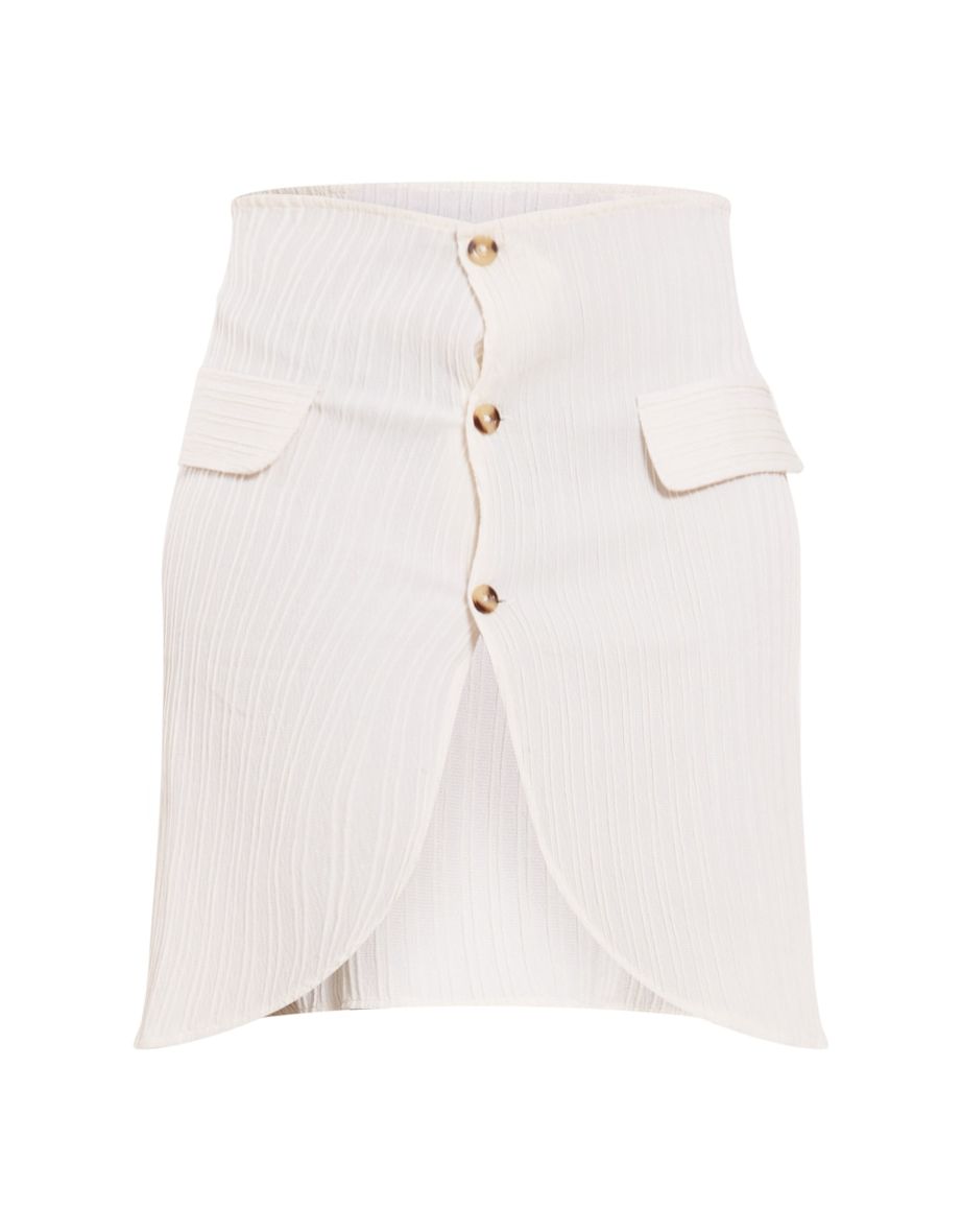 Tall Beige Textured Button Front Mini Skirt - 5
