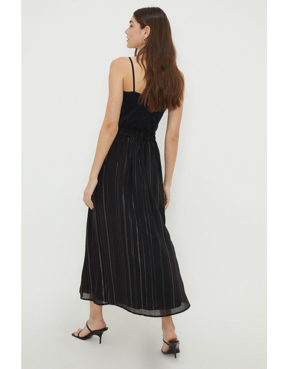 Metallic Stripe Chiffon Midi Skirt - 2
