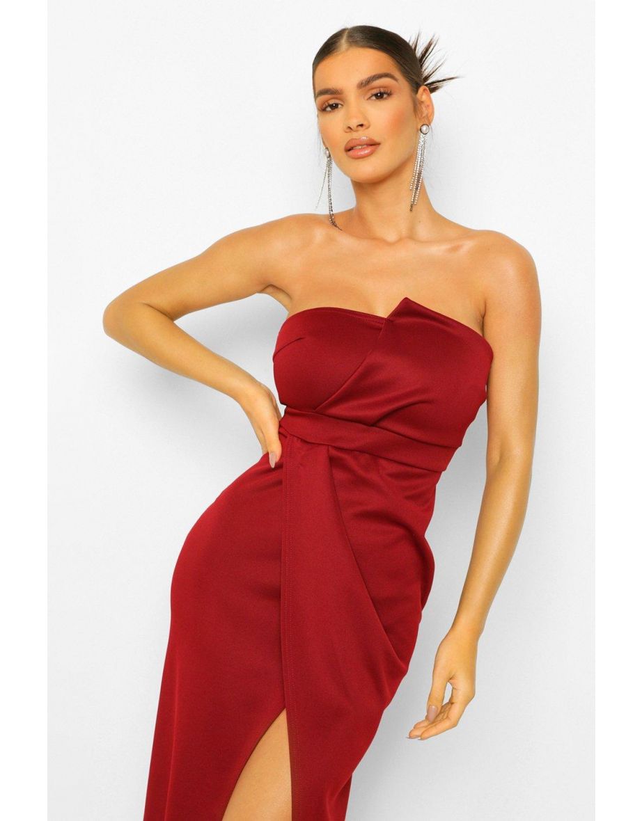 فستان ماكسي بتصميم لف بفتحة وأكتاف مكشوفة بطبعة أزهار - أحمر - 3