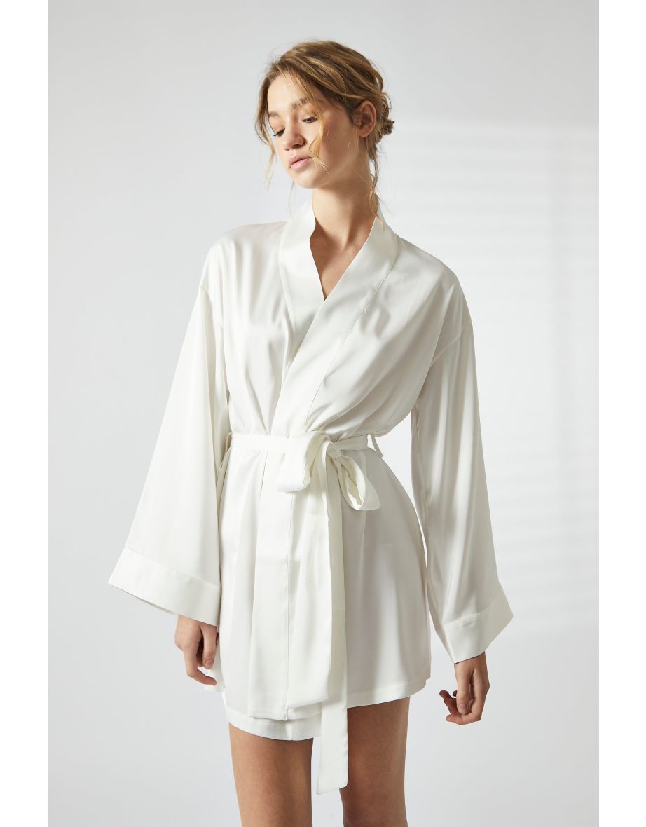White Satin Kimono Dressing Gown
