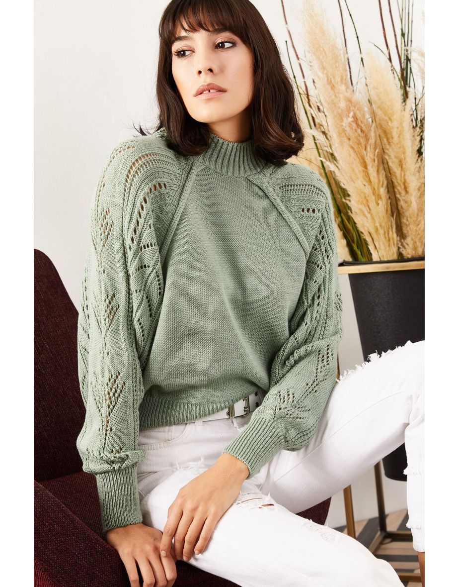 Shop Women s Mint Green Bat Sleeve Detailed Knitwear Sweater Online in Qatar VogaCloset