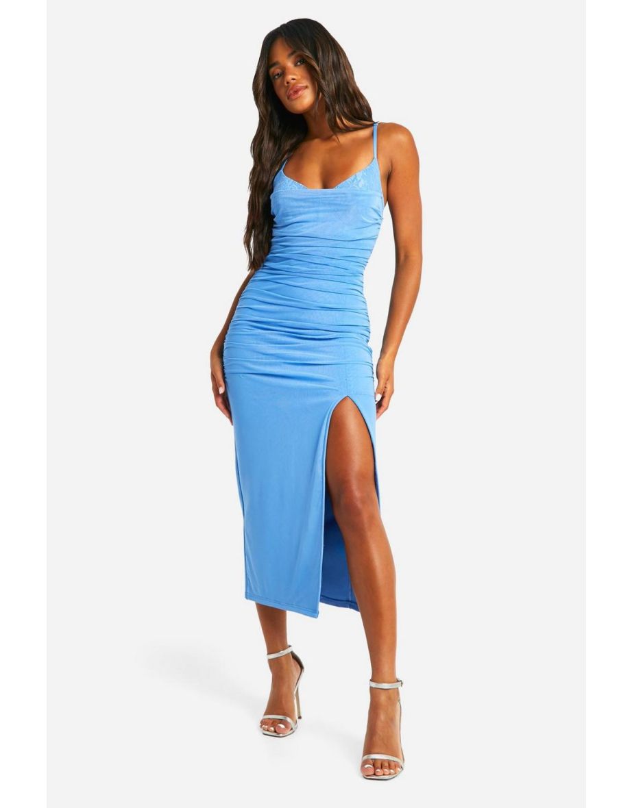 Shop Premium Lace Ruched Bandage Dress blue Online in Bahrain VogaCloset