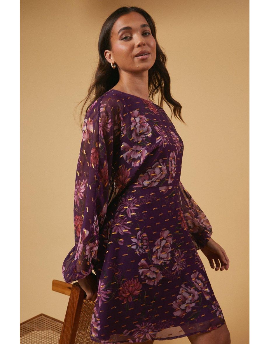 Petite Occasion Floral Metallic Spot Mini Dress - 3