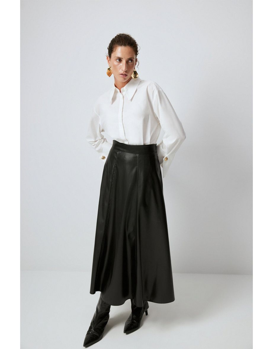 FLOUNCED FAUX LEATHER SKIRT