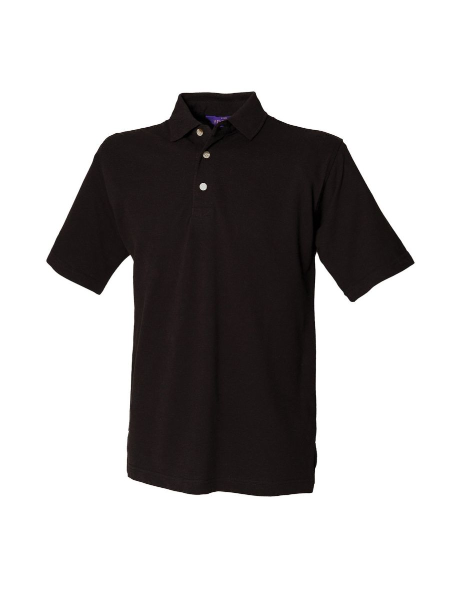 Henbury Mens Classic Cotton Pique Heavy Polo Shirt - Black