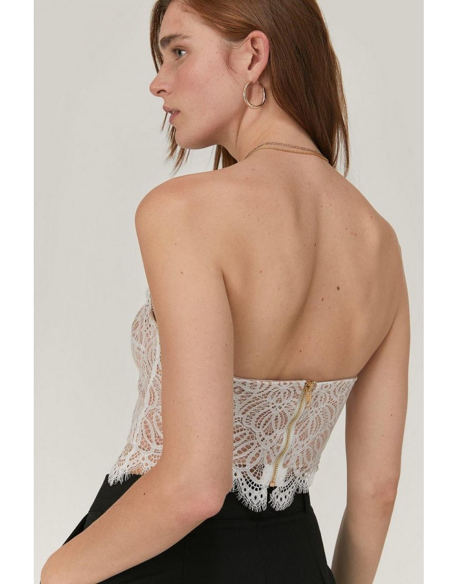 Love On Top Lace Bandeau Crop Top - white - 3