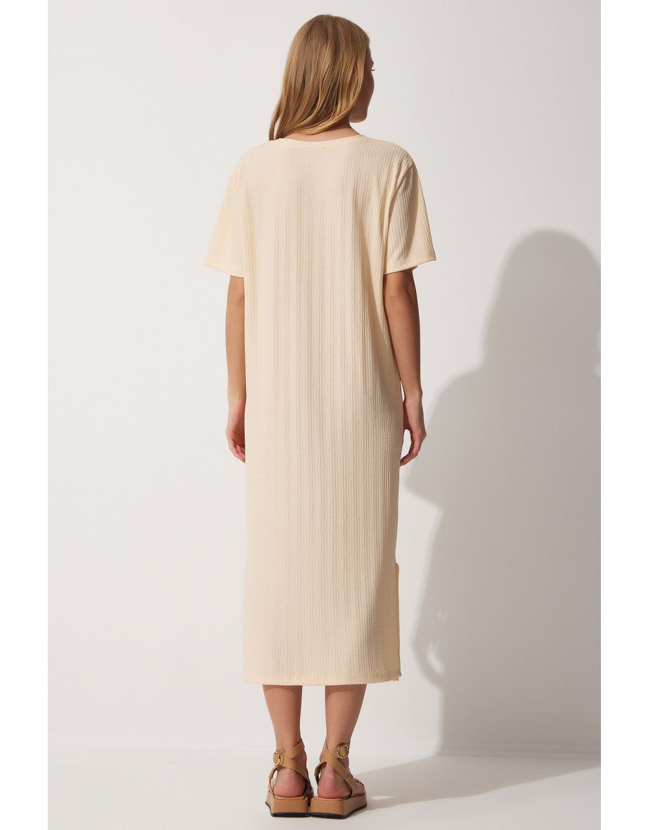 Women's Cream Loose Long Daily Summer Knitted Dress - 3