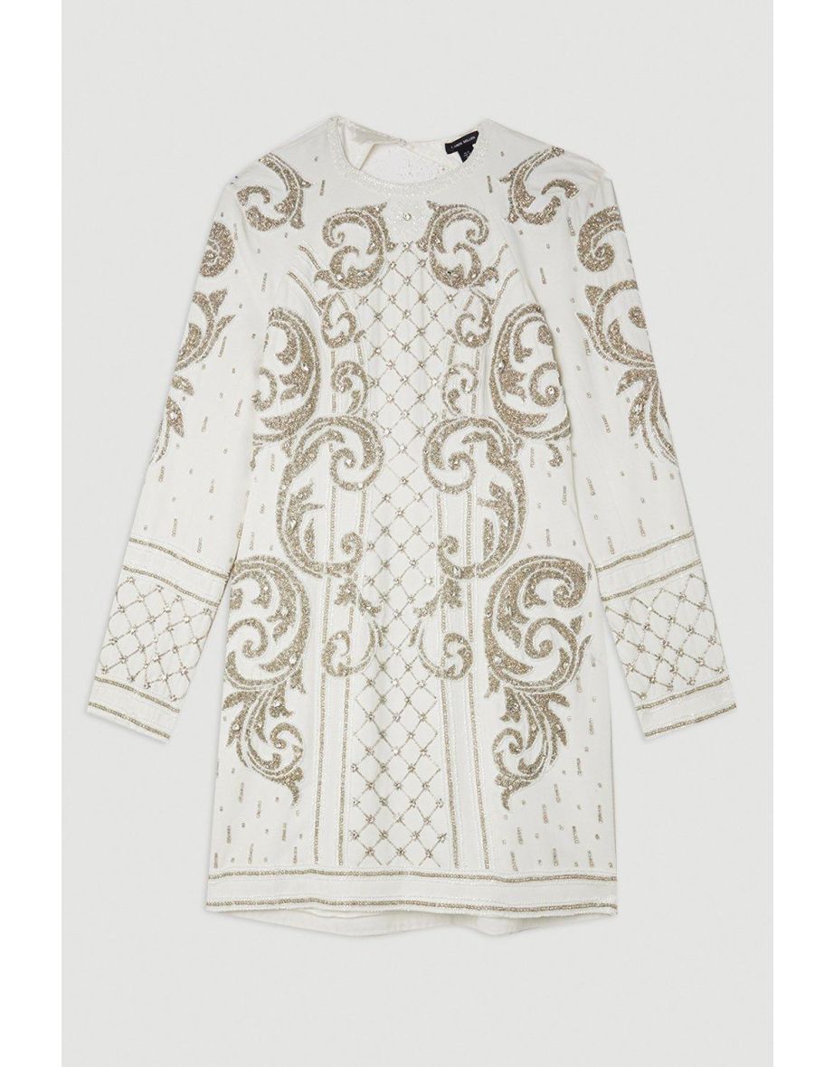 Crystal Embellished Woven Cutout Mini Dress - 3