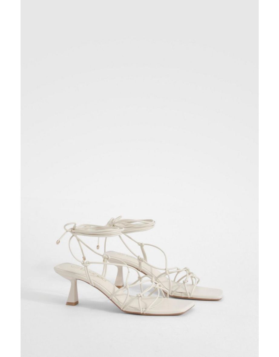 Knot Detail Strappy Heels - cream