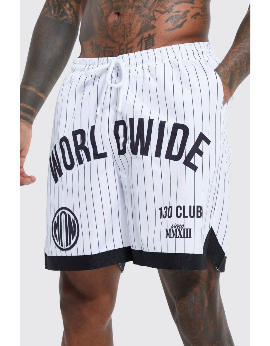 Mid Worldwide Stripe Basketball Swim Shorts - white - 2