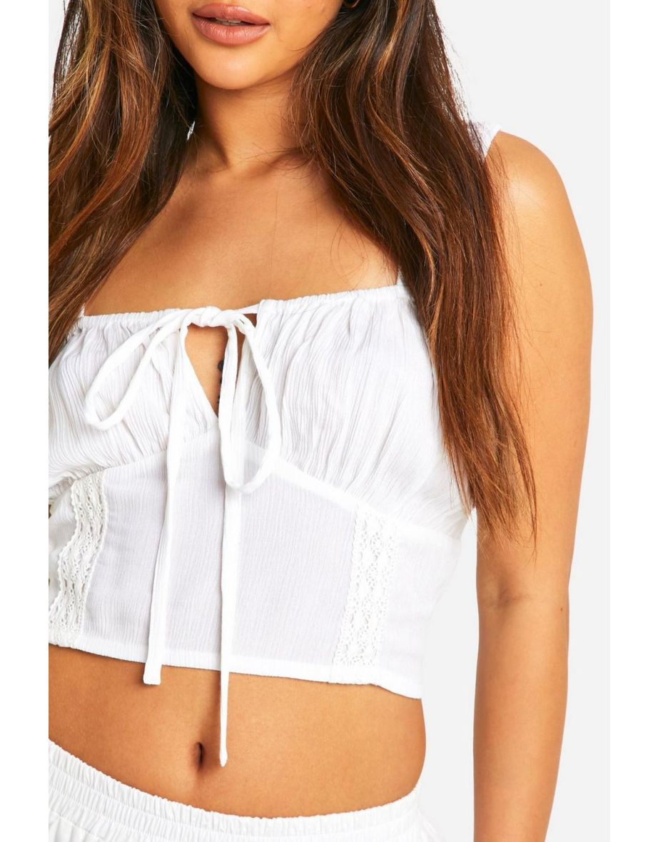 Cotton Milkmaid Crop Top - white - 3