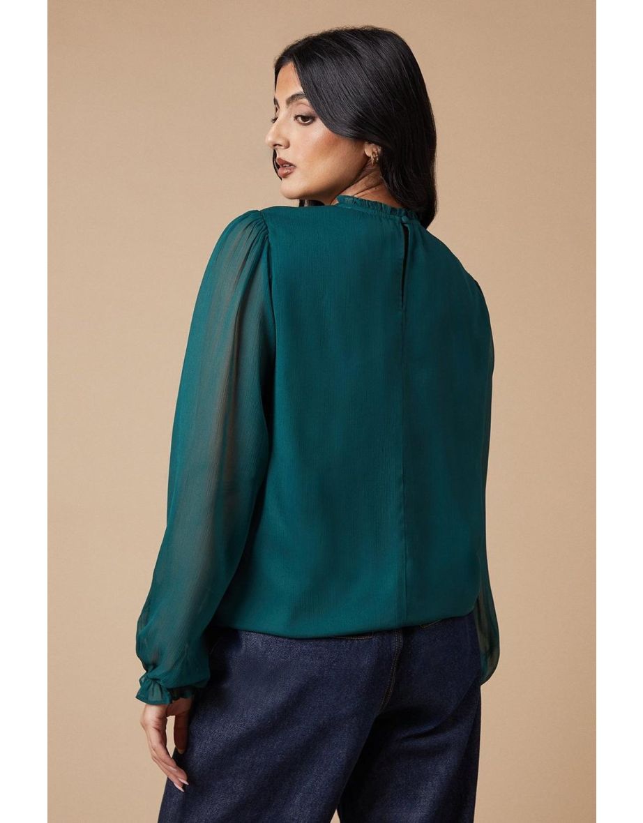 Plain Lace Trim Chiffon Blouse - 3