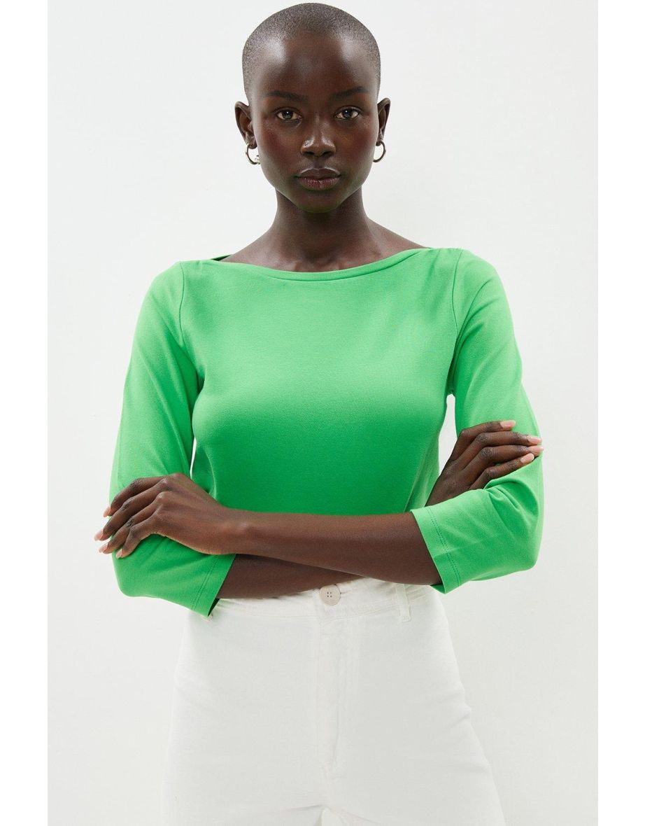 Slash Neck 3/4 Length T-shirt