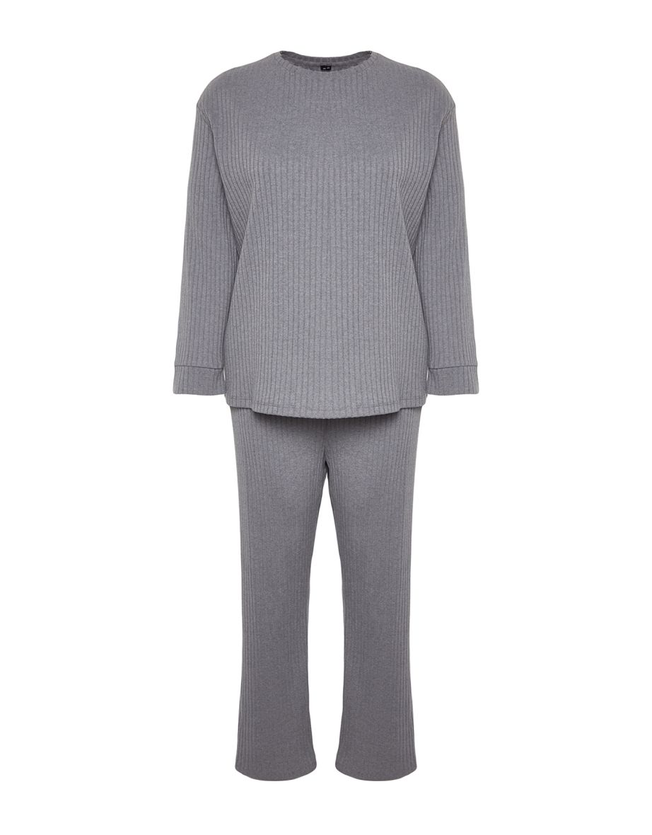 Anthracite Corduroy Knitted Top-Upper Set - 7