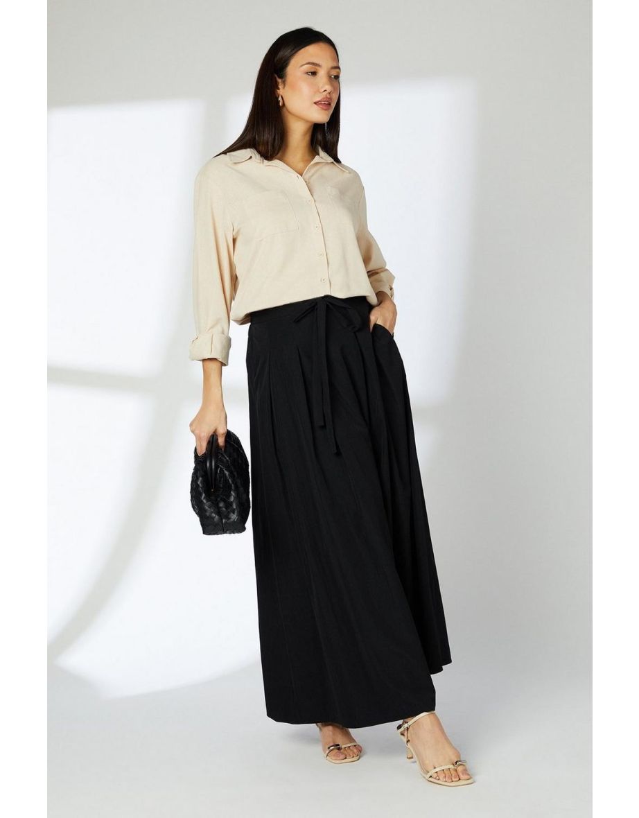Black Parachute Drawstring Midi Skirt