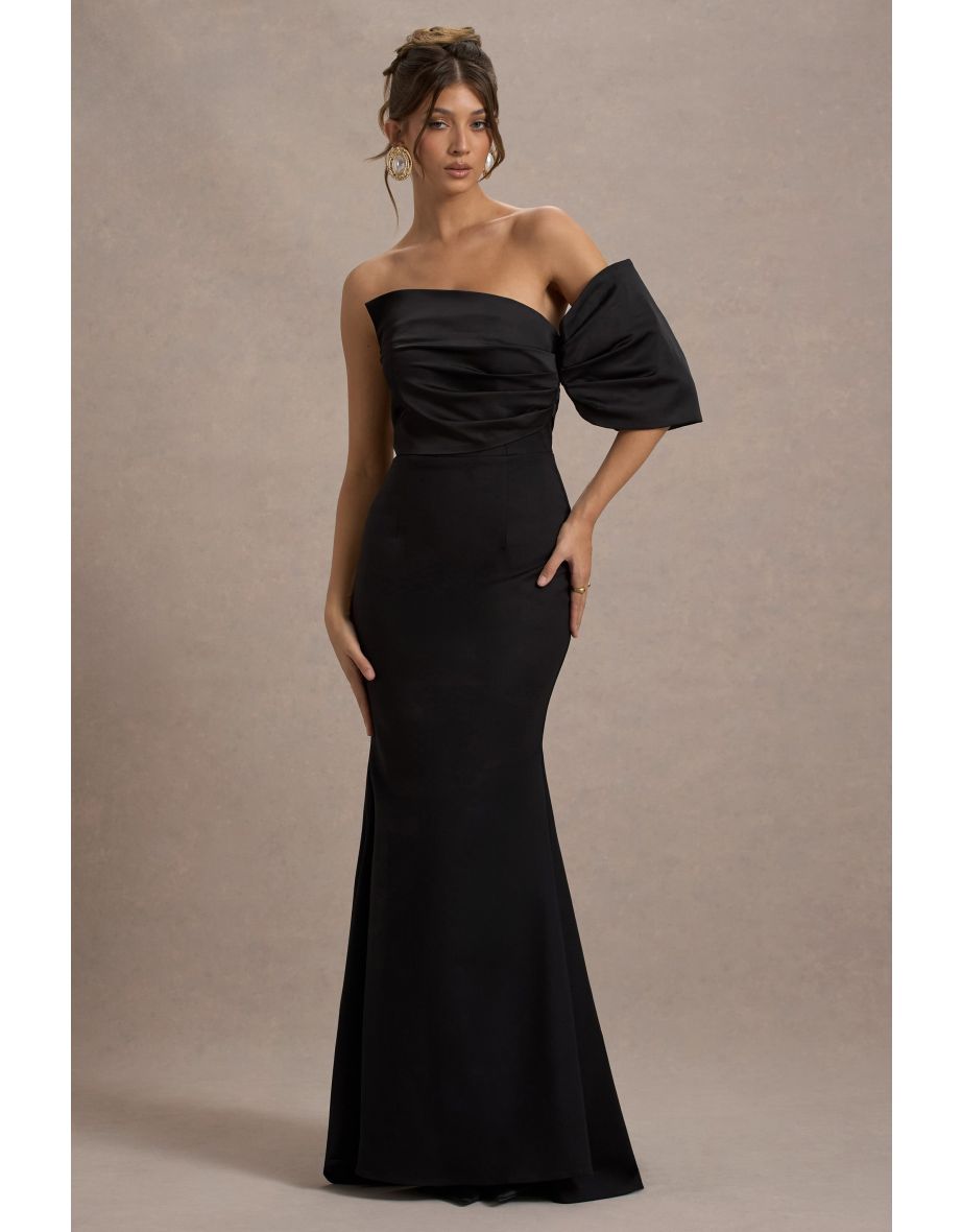 Rosora | Black Asymmetric One-Sleeve Fishtail Maxi Dress