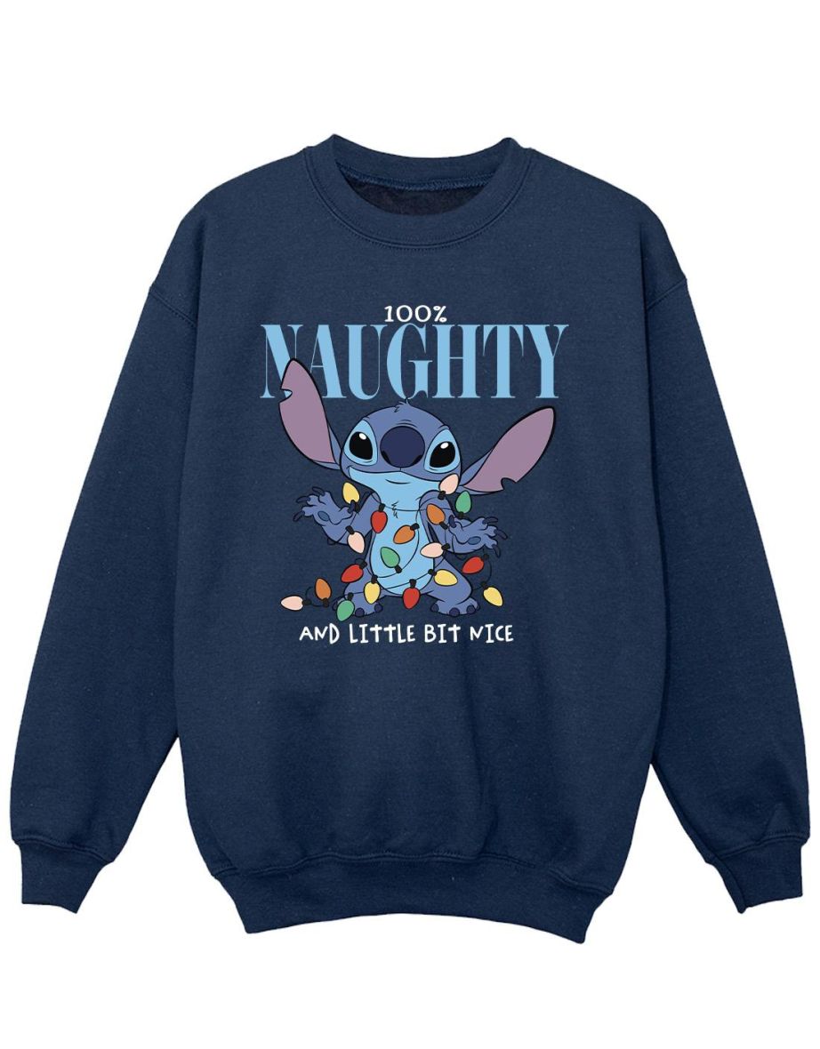 Disney Girls Lilo & Stitch Naughty & Nice Sweatshirt - Navy Blue