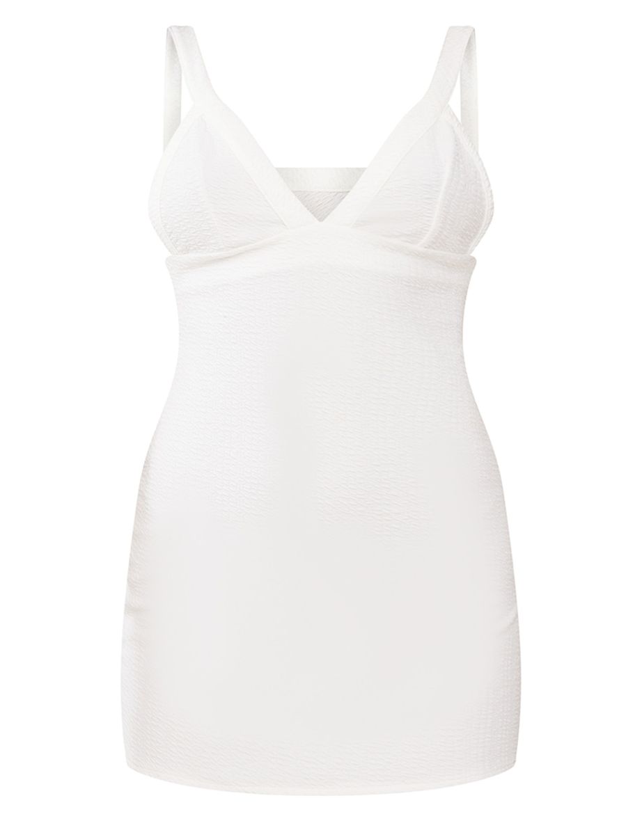 White Stretch Woven Thick Strap Bodycon Dress - 4