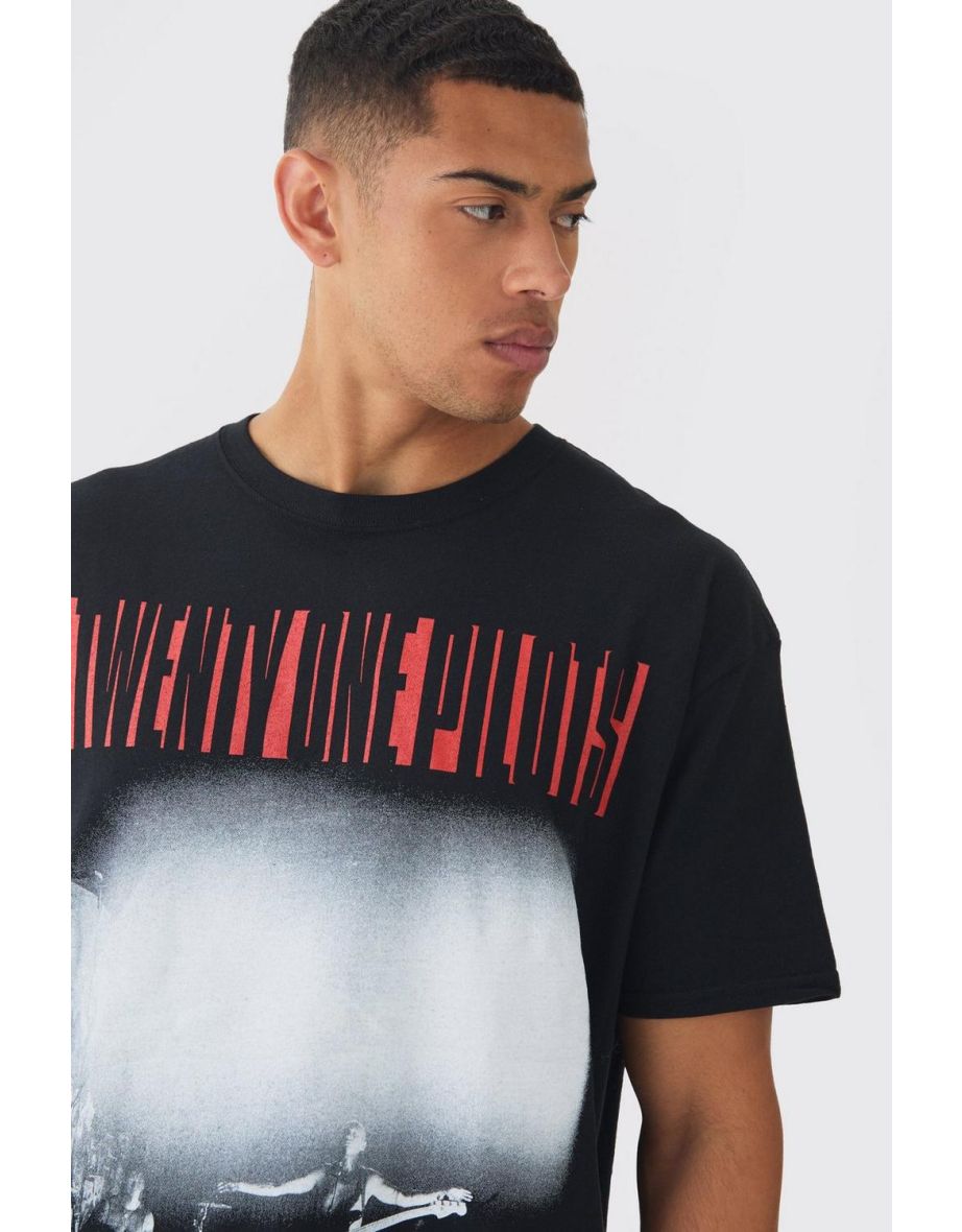 Oversized Twenty One Pilots Band License Print T-Shirt - black - 2