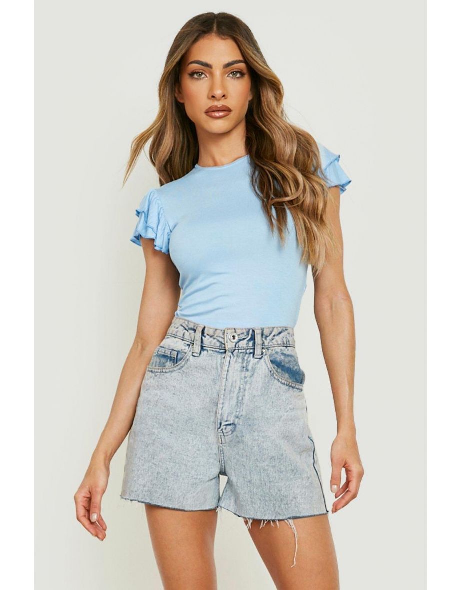 Frill Short Sleeve T-shirt - baby blue - 3