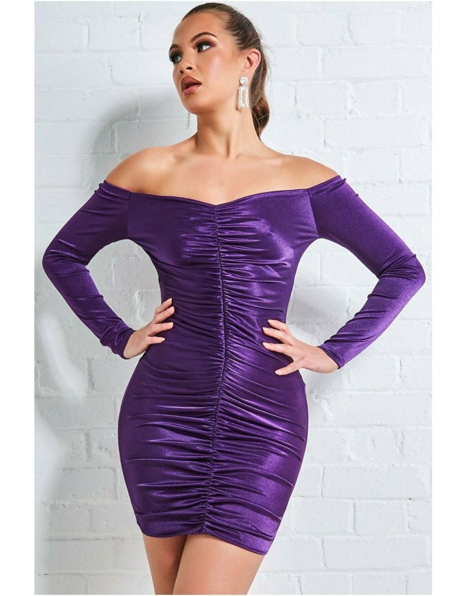 Goddiva Off The Shoulder Ruched Mini - Purple