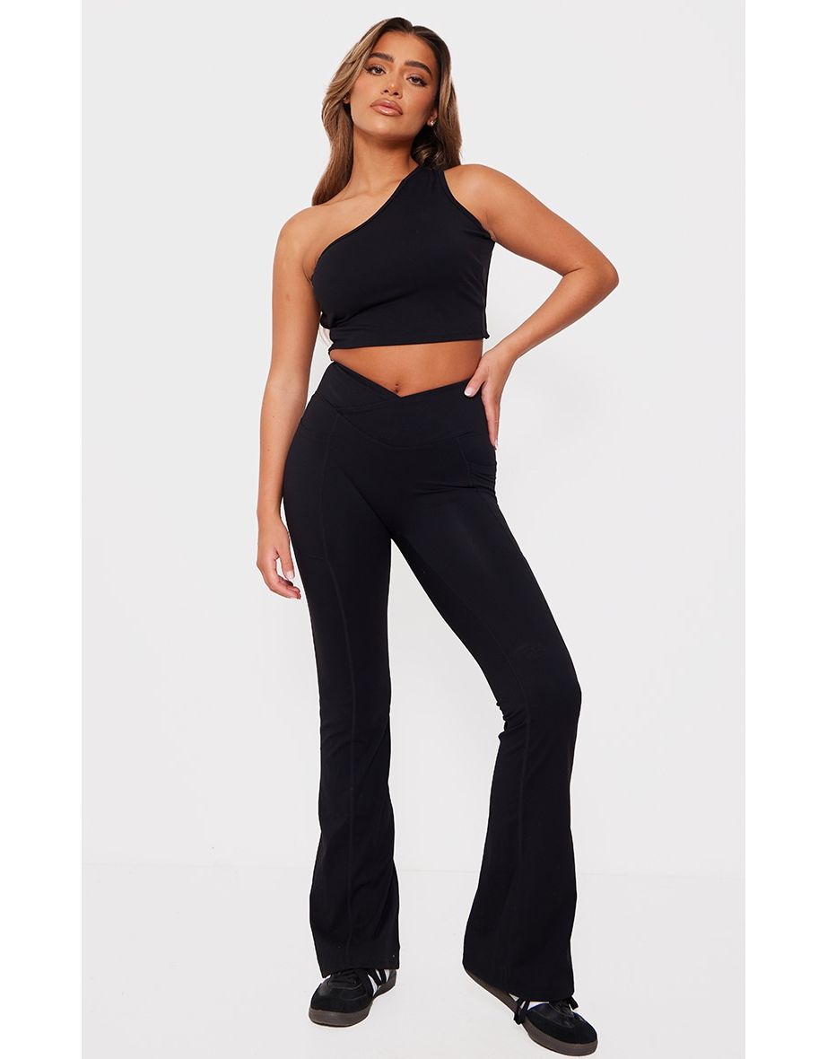 Black Contour Sculpt Wrap Waistband Ruched Bum Flares