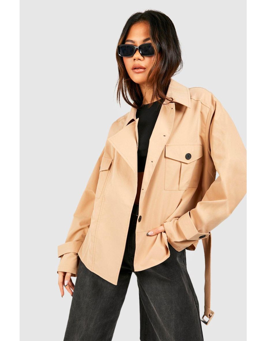 Utility Pockte Detail Crop Trench Coat - camel