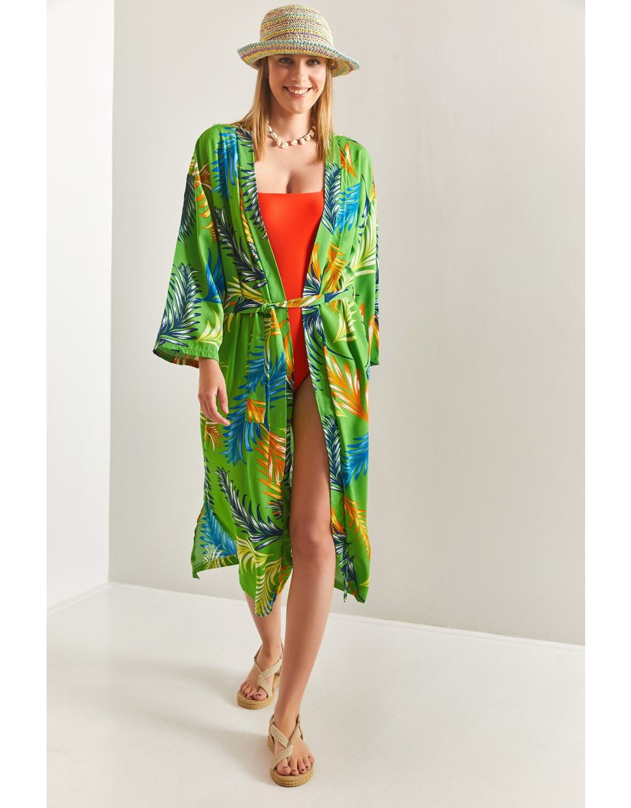 Women's Multi Pattern Belted Kimono - 4