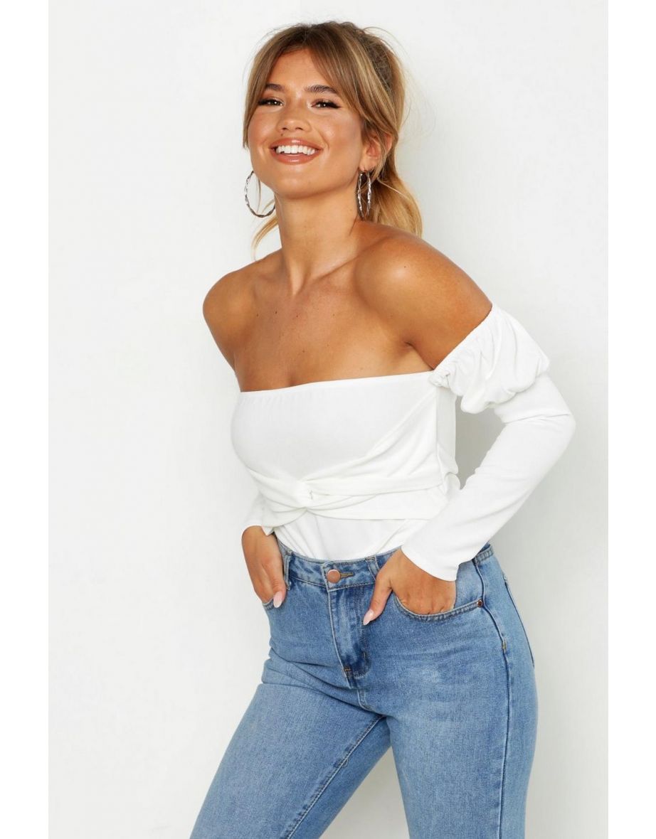 Off The Shoulder Puff Sleeve Top - white - 3