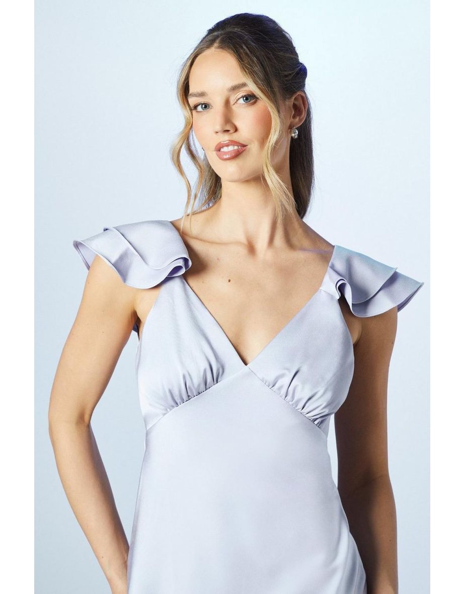 Petite Ruffle Neckline Satin Maxi Bridesmaid Dress - 3