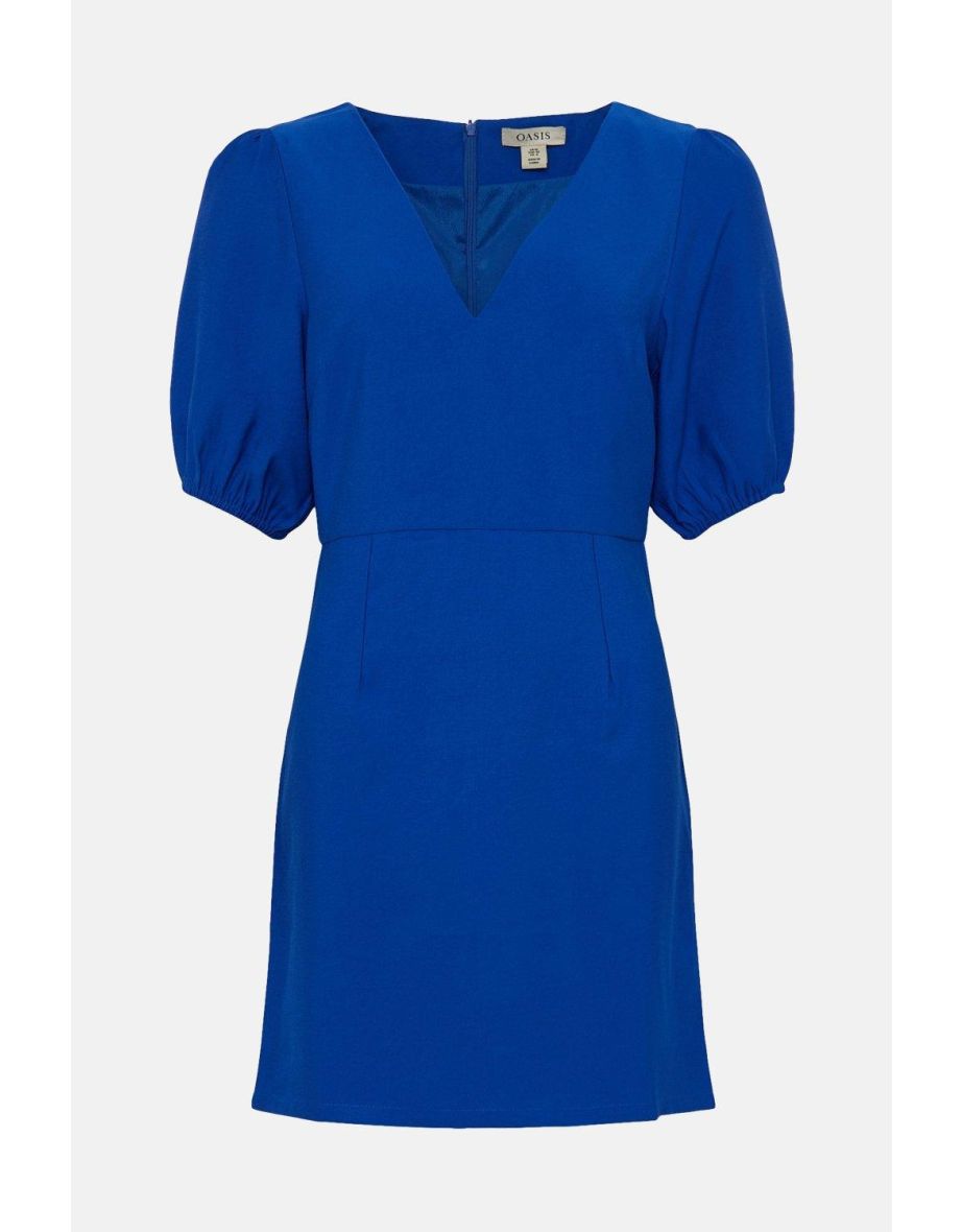 Puff Sleeve Linen Look Mini Dress - 3