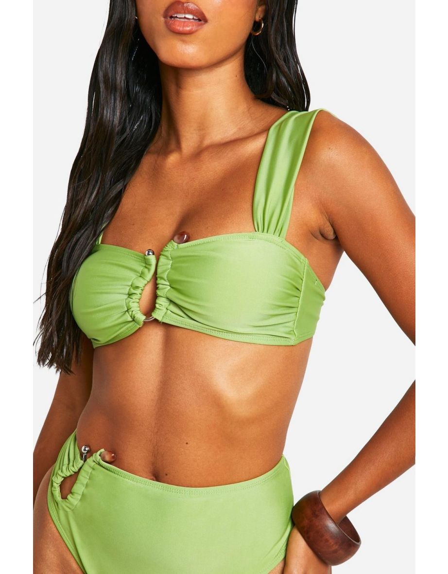 Stone Trim Wide Strap Bikini Top - olive - 3