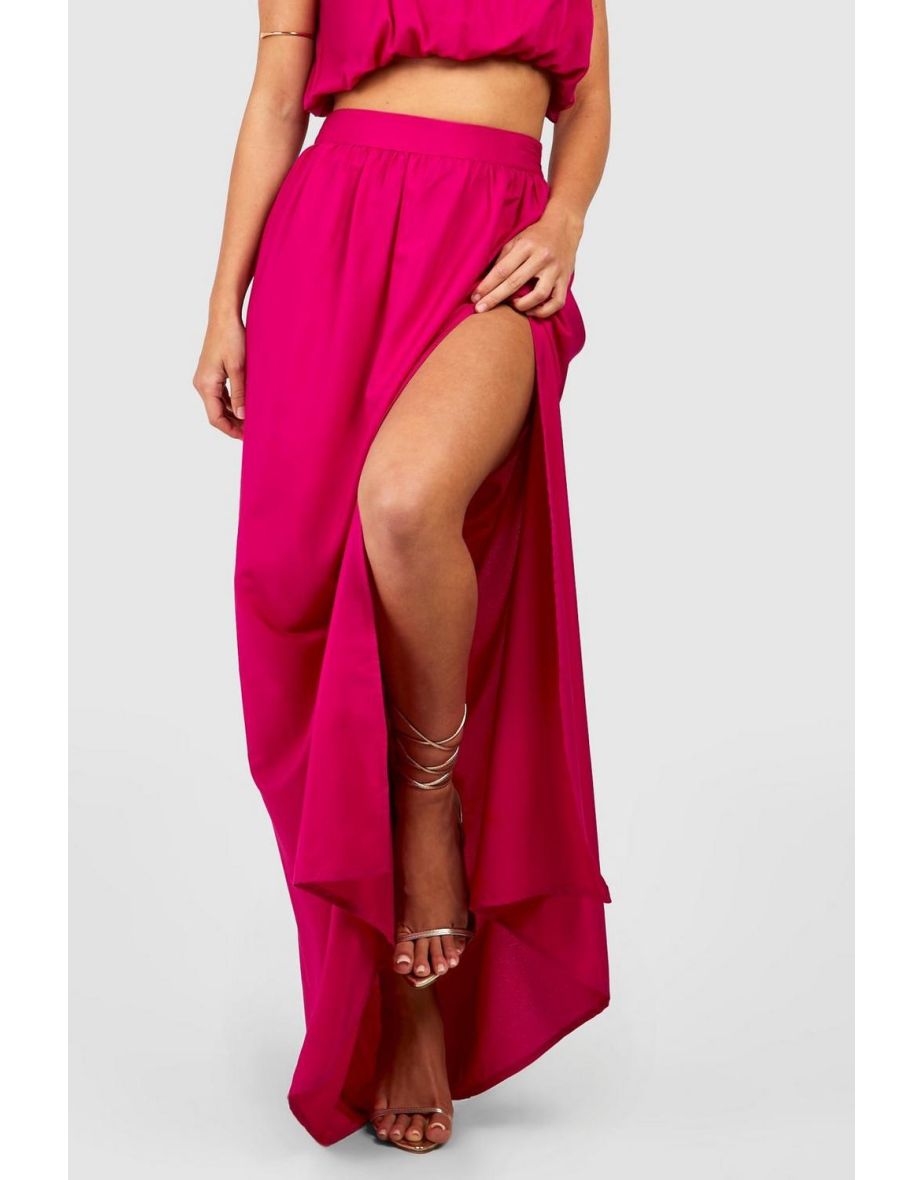 Volume Bandeau & Split Side Maxi Skirt - hot pink - 3