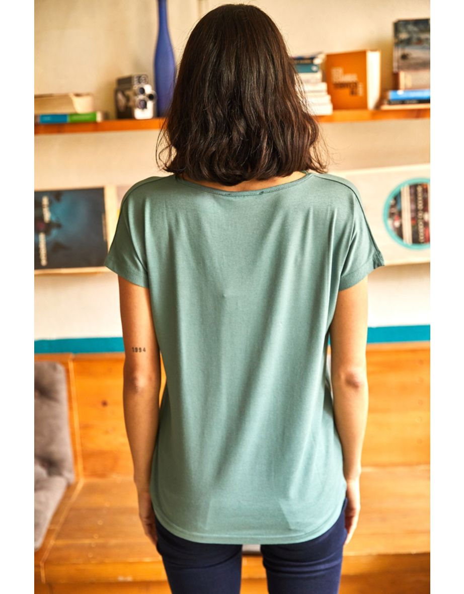 Women's Mint Green Collar Lace Loose Viscose Blouse - 4
