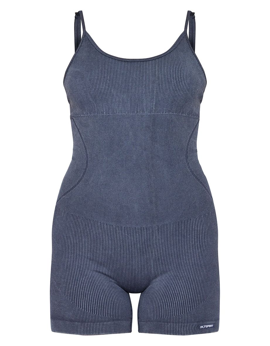 Black Acid Wash Seamless Mini Gym Unitard - 4