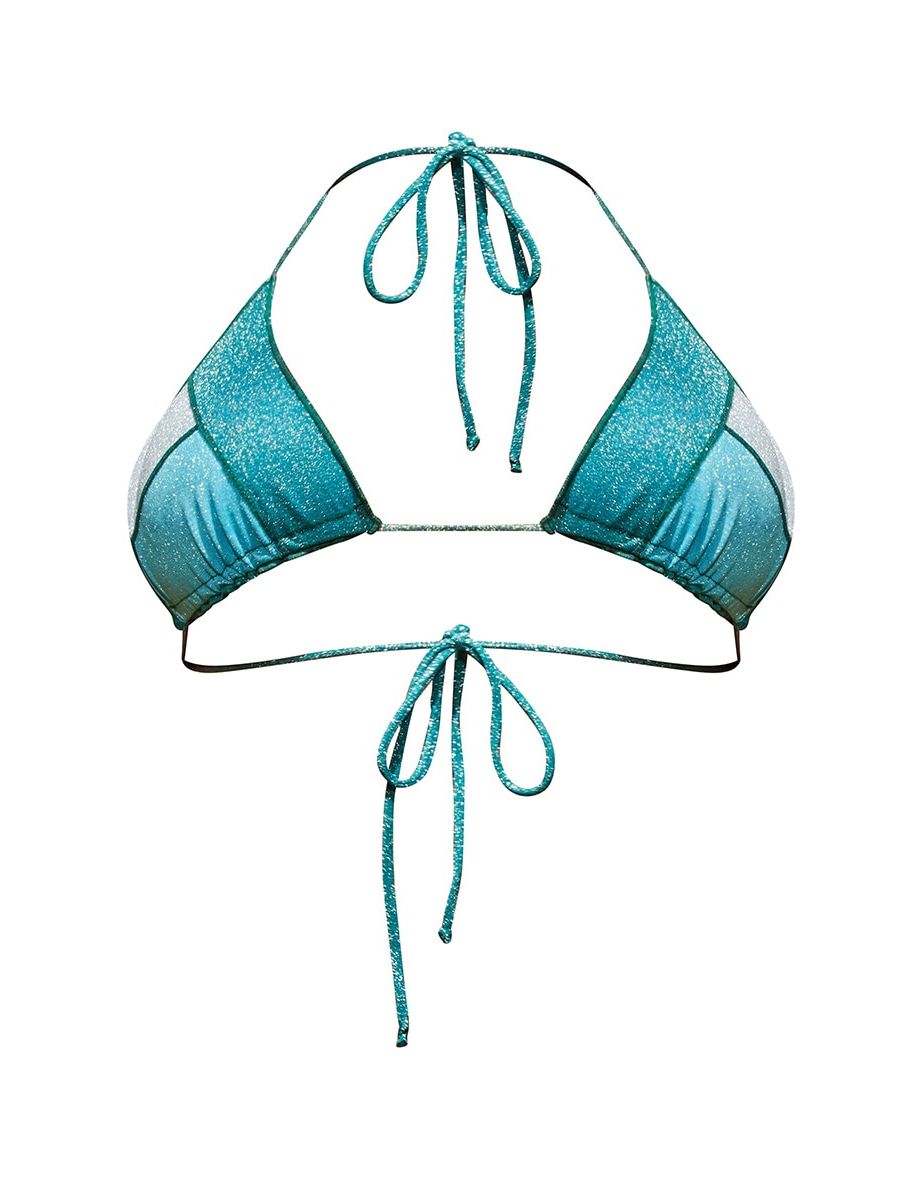 Turquoise Glitter Panel Triangle Bikini Top - 3
