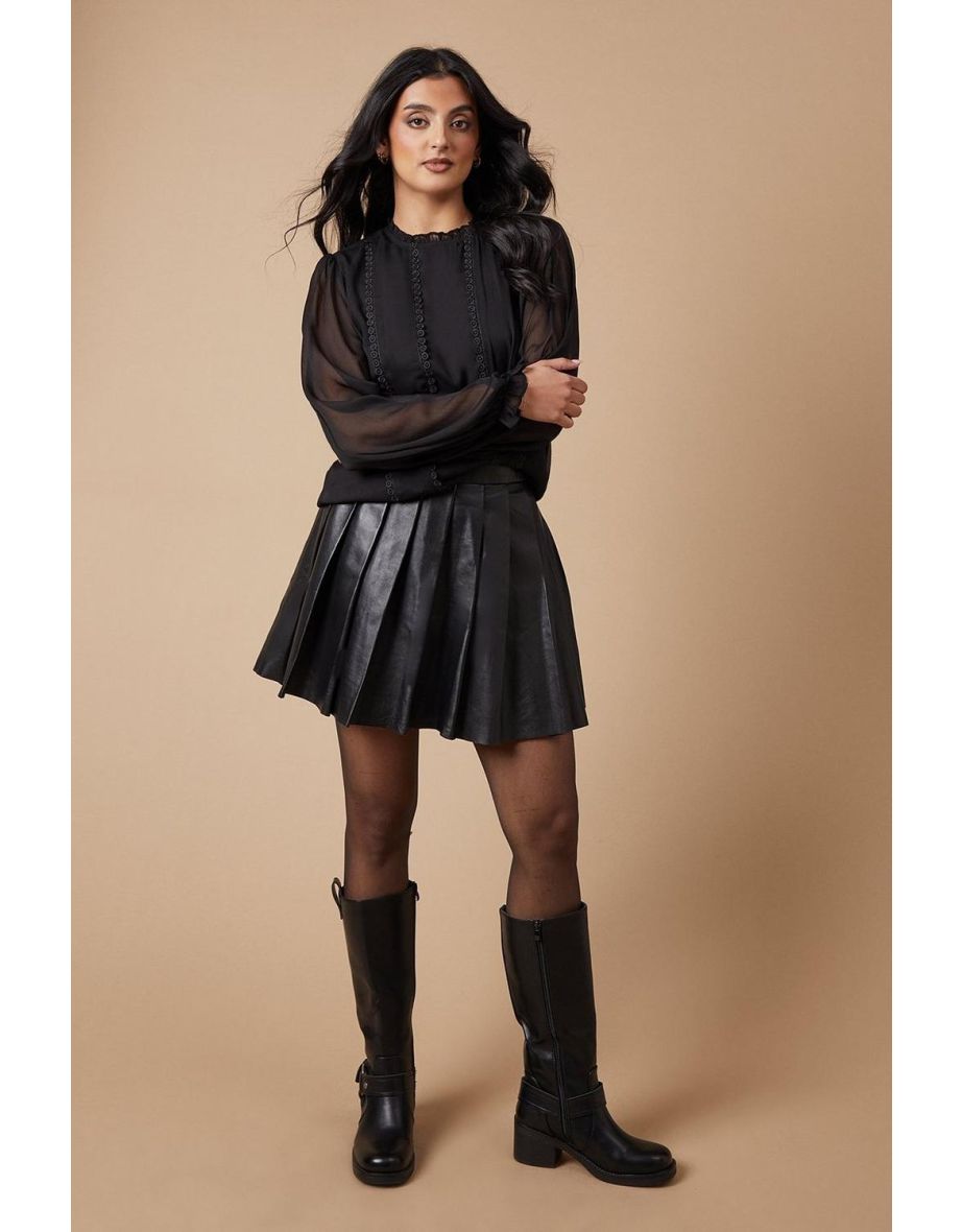 Plain Lace Trim Chiffon Blouse