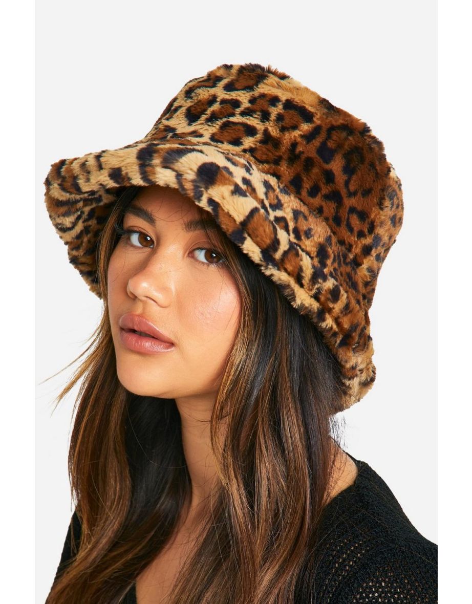 Leopard Faux Fur Bucket Hat
