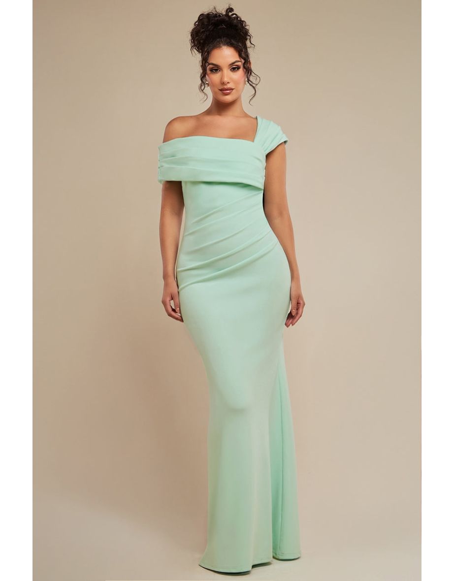 Goddiva One Shoulder Scuba Crepe Evening Maxi Dress - Mint Green