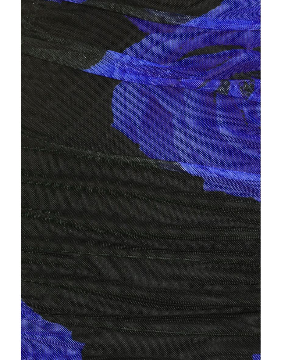 Black Floral Mesh Bandeau Midi Dress - 5