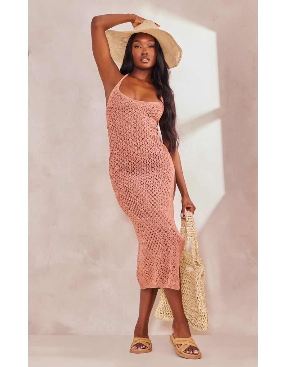 Pink crochet shop midi dress