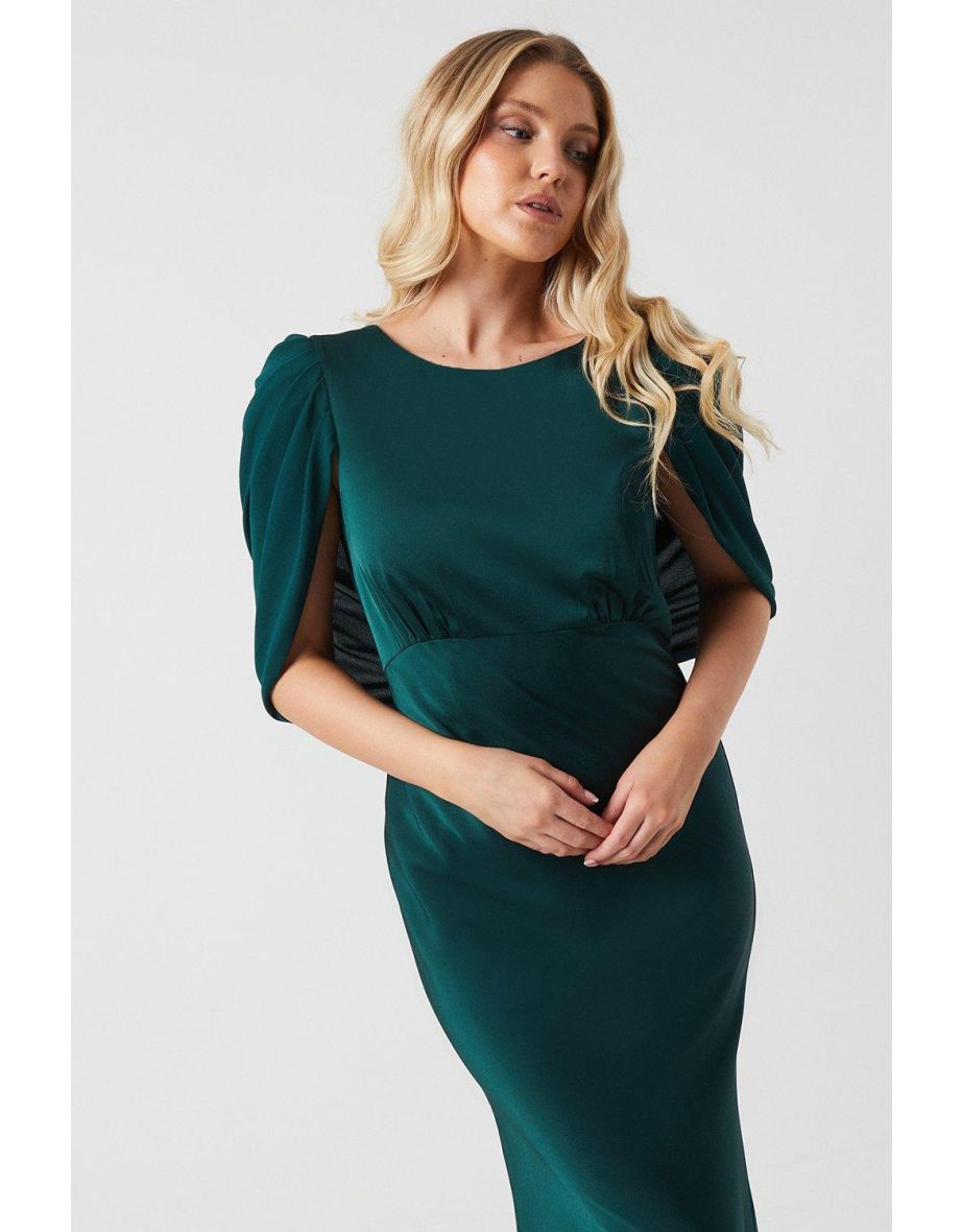 Chiffon Cowl Back Satin Bridesmaids Dress - 3
